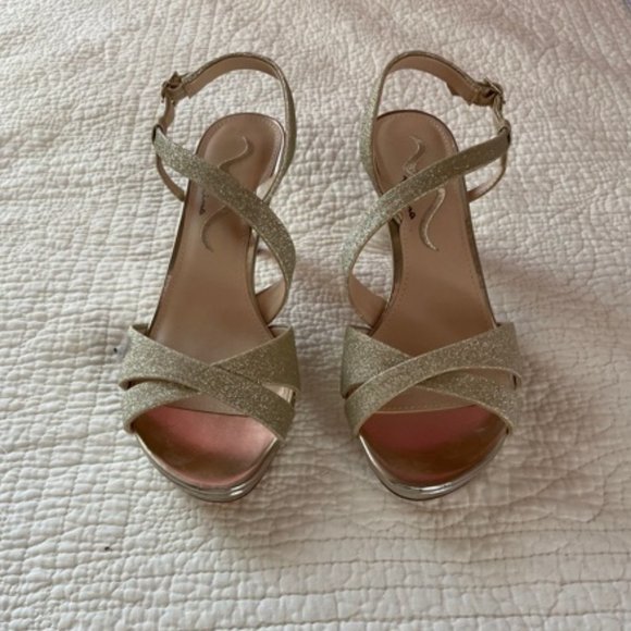 Nina Sparkly Gold Strappy Heels - Picture 2 of 4